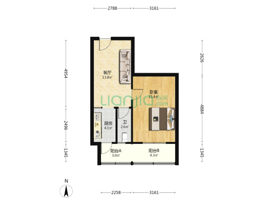 副食大楼 1室1厅1卫 34平方