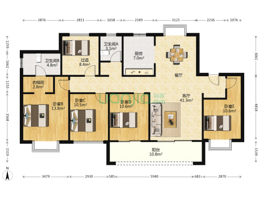 春风南岸西园 4室1厅2卫 142平方
