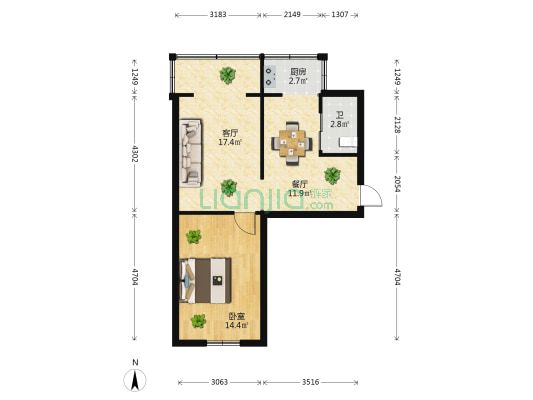后新街1号附1号 1室2厅1卫 50平方