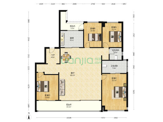 招商蛇口滨江境 4室1厅2卫 187平方