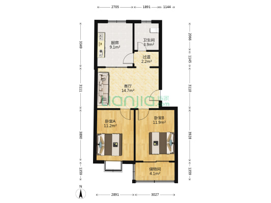 金鑫组团 2室1厅1卫 79平方
