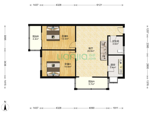 康顺庭苑 2室1厅1卫 91平方
