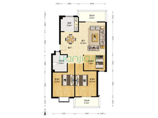 佳运环湖花园 3室1厅1卫 176平方