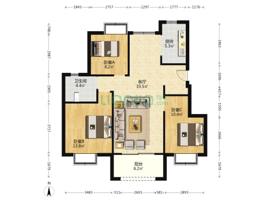 金澜花园 3室1厅1卫 102平方