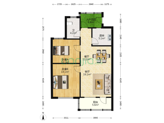 中新森林海 2室2厅1卫 88平方