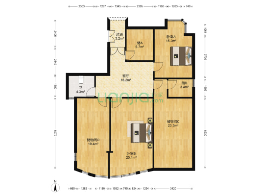 蟠龙湾 2室1厅1卫 145平方