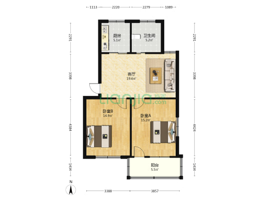 北二环中路399号 2室1厅1卫 76平方
