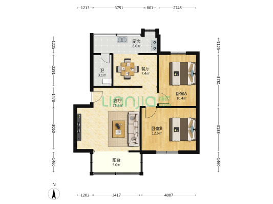 秀厢大道东段25号 2室2厅1卫 76平方