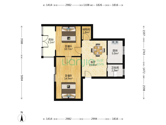 紫竹林 2室1厅1卫 60平方