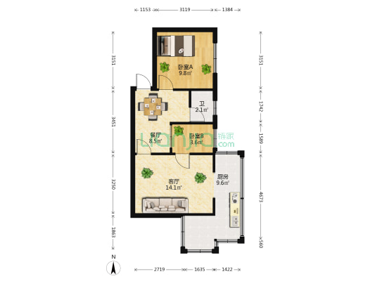青云巷 2室2厅1卫 52平方