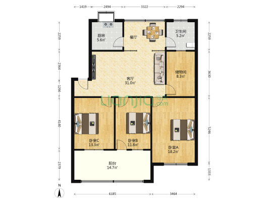 襄阳市襄州区医疗保障局家属院 3室1厅1卫 132平方