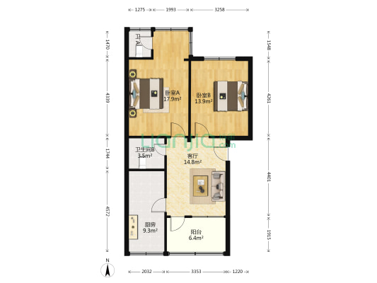 洋塘路163号 2室1厅2卫 80平方