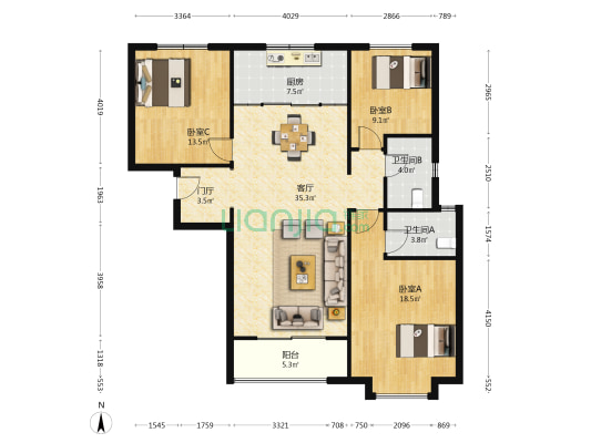 泰和嘉园 3室1厅2卫 138平方