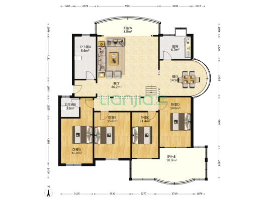 沿湖小区 4室2厅2卫 176平方