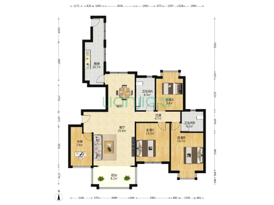 翠湖嘉园 4室1厅2卫 143平方