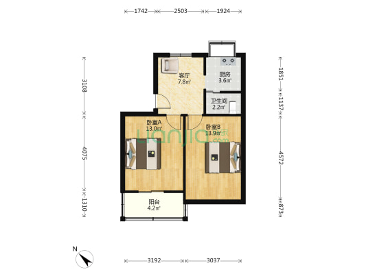 南京路68号 2室1厅1卫 56平方