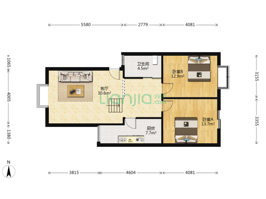 华夏名居 2室1厅1卫 88平方