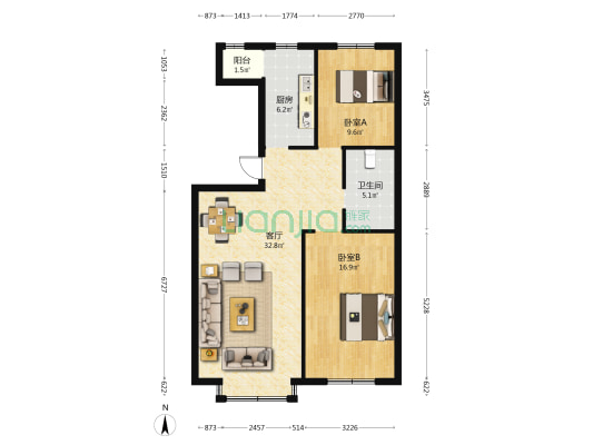 光明新村壹号楼 2室1厅1卫 97平方
