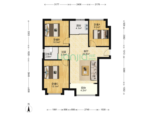 文墨花苑 3室1厅1卫 87平方
