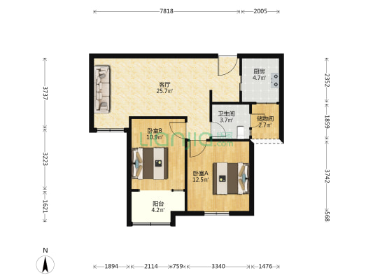 星湖尚苑 2室1厅1卫 88平方