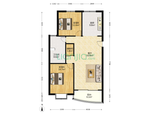 金桥都市花园 2室1厅1卫 107平方