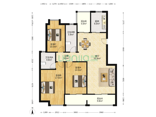 乐山嘉苑 3室1厅2卫 126平方