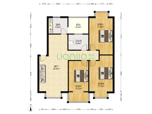 杨柳桥1号院 3室1厅1卫 118平方