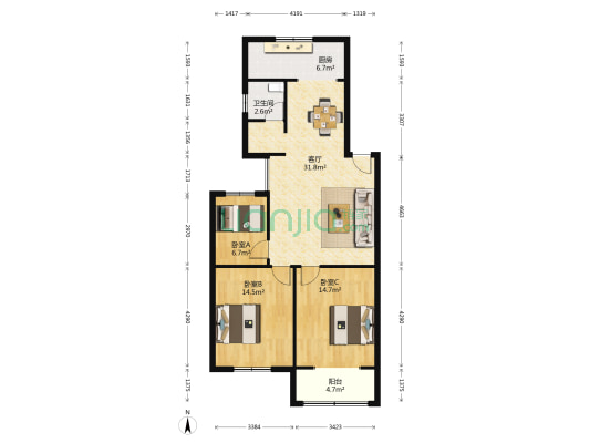 新丰花园 3室1厅1卫 101平方