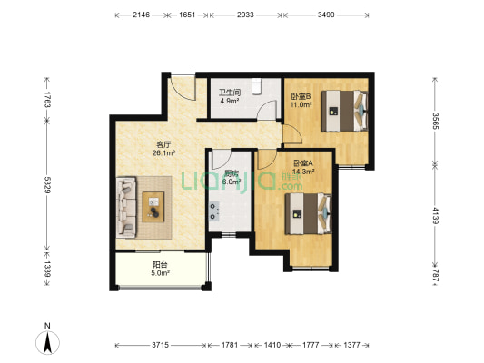 惠风同庆花园蜜糖镇 2室1厅1卫 72平方