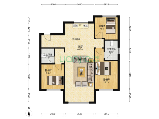 中国铁建·江语时代 3室1厅2卫 115平方