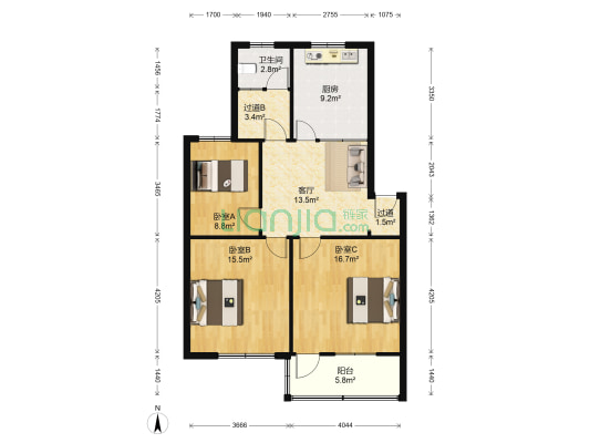 东大院五区 3室1厅1卫 93平方