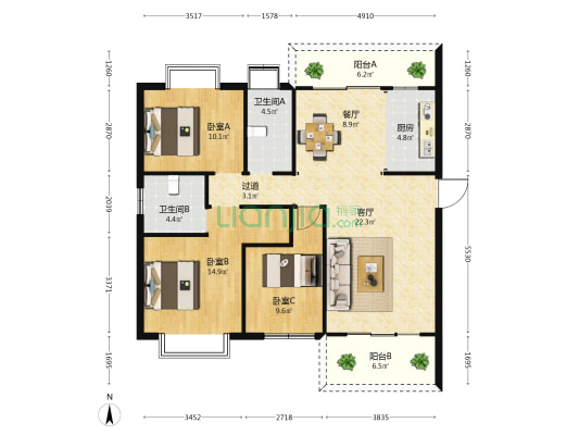 瑞伦璞园 3室2厅2卫 123平方