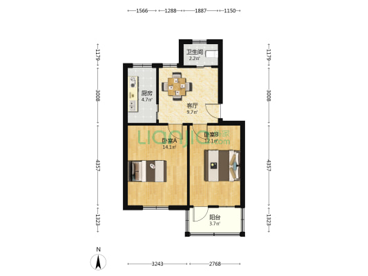 上坊水泥厂宿舍 2室1厅1卫 56平方