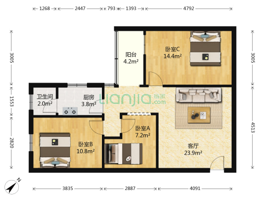 御景花园 3室1厅1卫 79平方