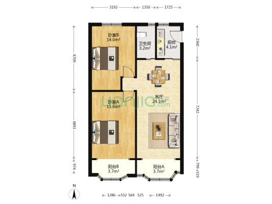 三泾北宅小区 2室1厅1卫 80平方