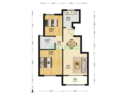 钰泉花园 2室1厅1卫 92平方