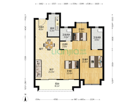 武汉二十四城三期 3室1厅2卫 113平方