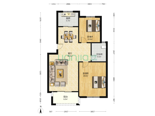 雁沙公寓 2室1厅1卫 103平方