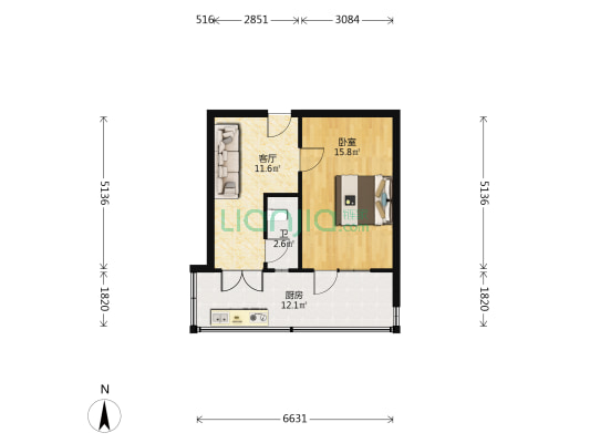 地区国防工办宿舍 1室1厅1卫 42平方