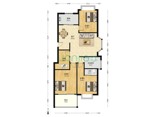 天目华庭 4室1厅2卫 128平方