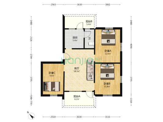食联厂宿舍 3室1厅1卫 75平方
