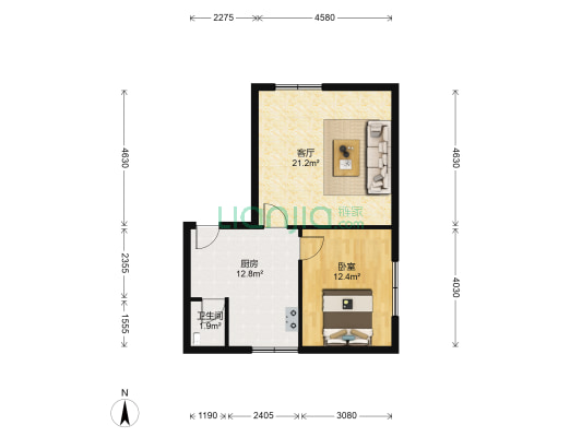 宏发楼小区 1室1厅1卫 64平方