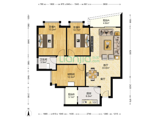 银石雅园 2室1厅1卫 97平方