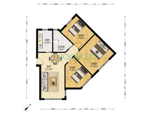 金桥湾清水苑 3室1厅1卫 82平方