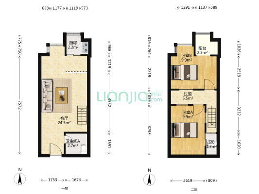 景泽睿苑 2室1厅2卫 90平方