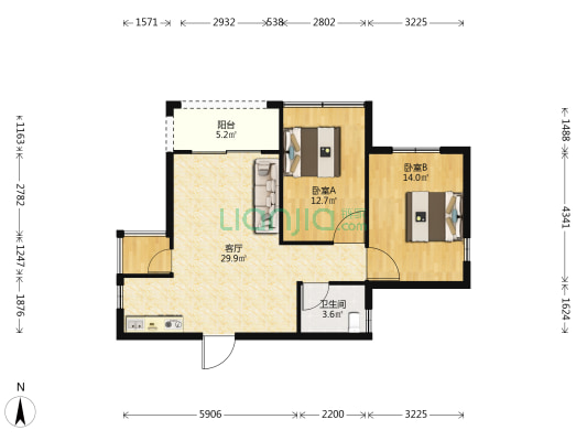 观海一品 2室1厅1卫 67平方