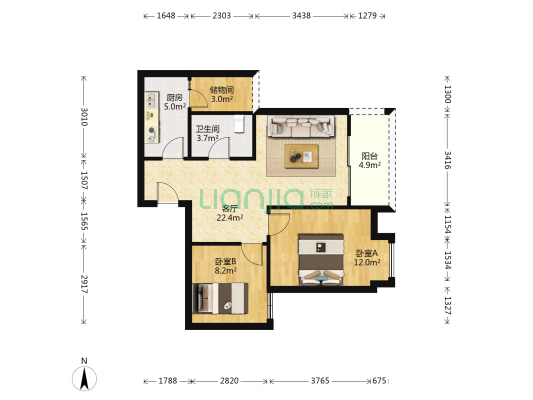 天邻山水南区 2室1厅1卫 73平方