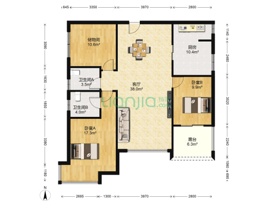 紫禁TIME 2室1厅2卫 138平方