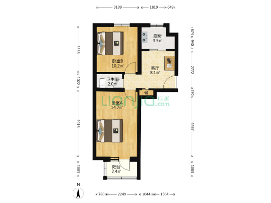 天坛东里北区 2室1厅1卫 54平方
