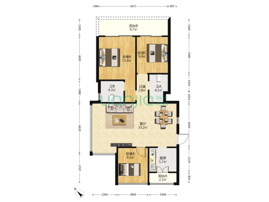 翠湖香山百合苑 3室1厅2卫 118平方